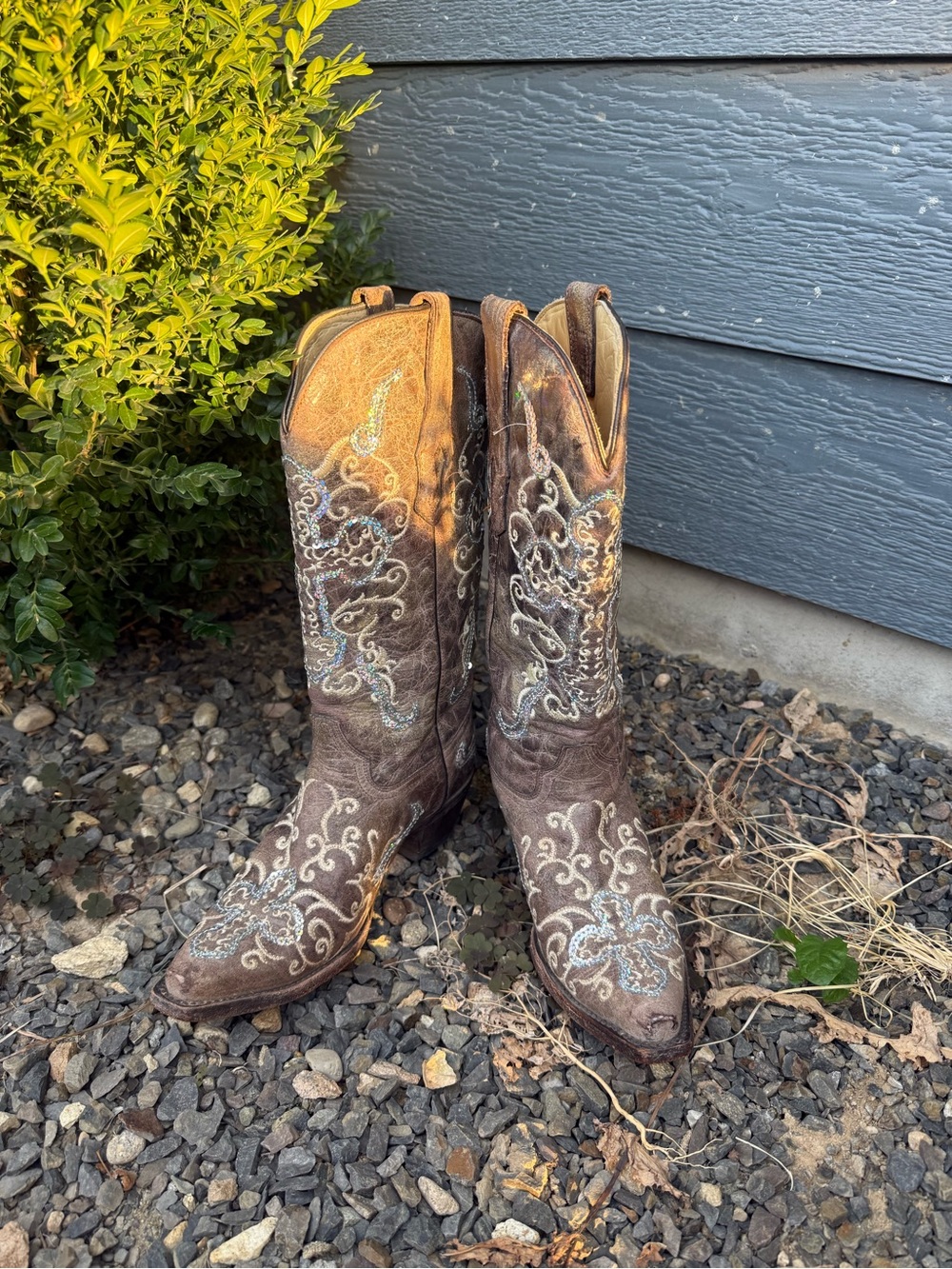 Corral A1187 Women's 7M Brown Leather Sequin Embroidered Cowboy Boots Bridal